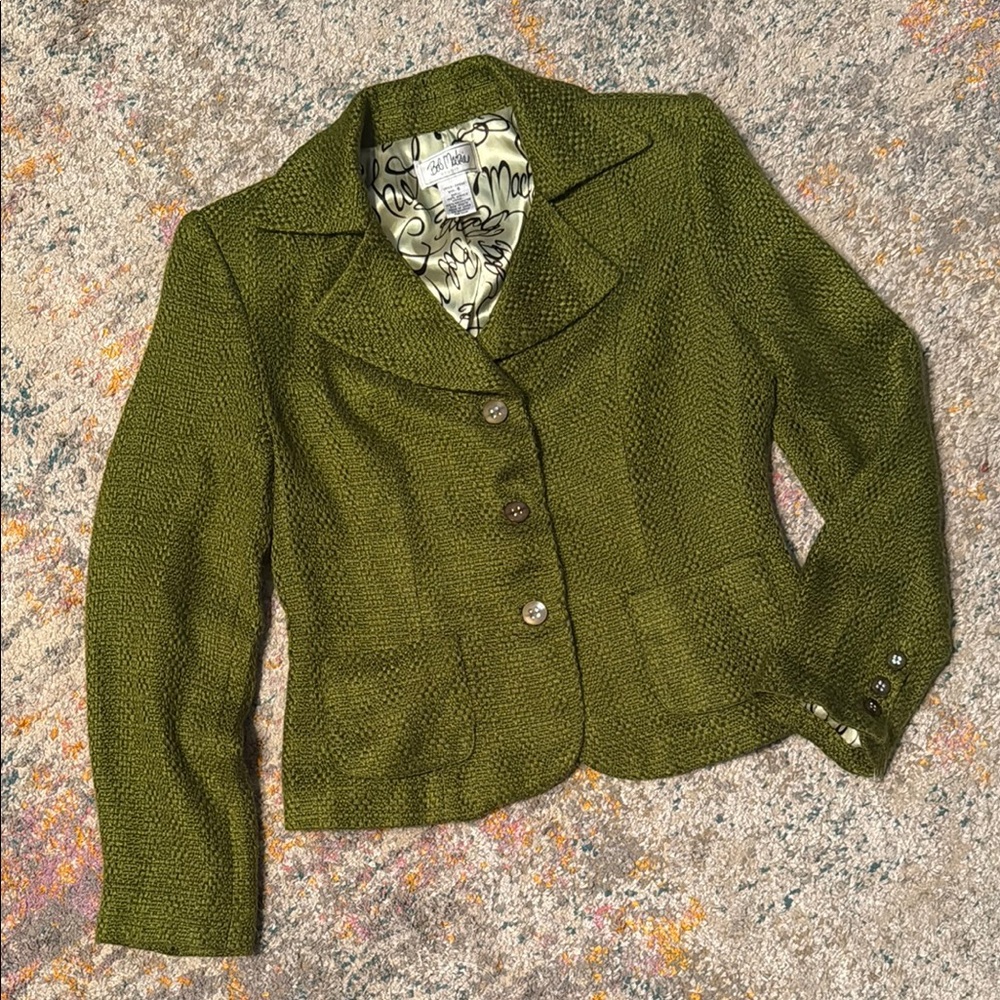 Amazing Bob Mackie Studio Vintage Classic Olive Green Blazer 6 signature Lining